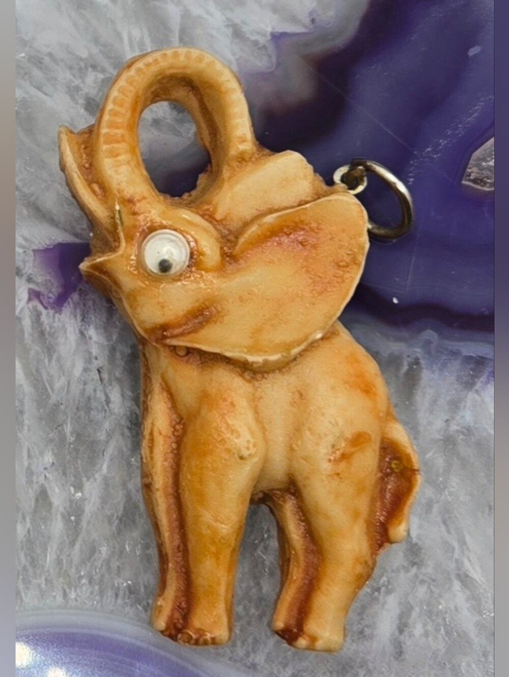 🥸 Carved Bone Elephant Charm Pendant 2¼" x 1¼"
